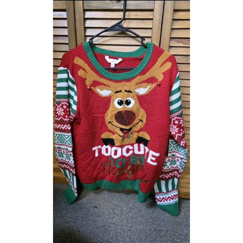 Junior/ Girls  Too Cute To Be Naughty Ugly Christmas SWEATER XL 15-17